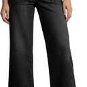 Cicy Bell Womens Cropped Wide Leg Jeans Stretchy High Waisted Trendy Baggy Denim Ankle Pants with Pockets (10, Black)