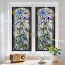 Floral Window Privacy Film Stained Glass Style Static Cling Sparkle Windows Sticker Non Adhesive Privacy Film Reusable Decorative for Room 17.5 x 39.3in (Flower 2)