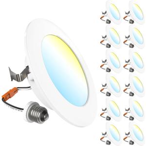 Sunco 12 Pack 4 Inch LED Flat Recessed Light, Retrofit Ceiling Can Lighting, 800 LM, Selectable CCT 2700K/3000K/4000K/5000K, Dimmable, 10W=60W, 50,000 Lifetime Hours UL