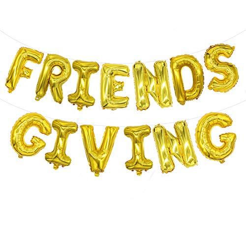 SWYOUN 16" Friendsgiving Aluminum Foil Mylar Balloons Banner Thanksgiving Friends Party Supplies Decorations(Gold), Set of 2