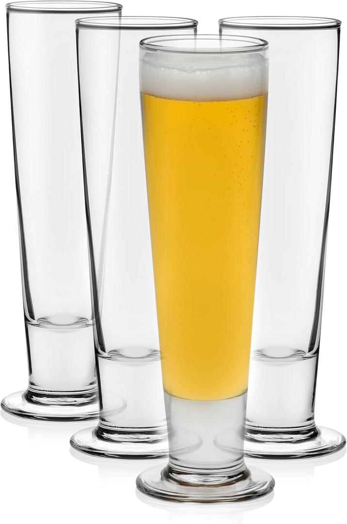 Libbey Stockholm Pilsner Beer Glasses Set of 4, 14.5oz, Tall, Slender Pint Glasses for Pilsner, Kolsch, Lager, and More, Unique Beer Gift Set