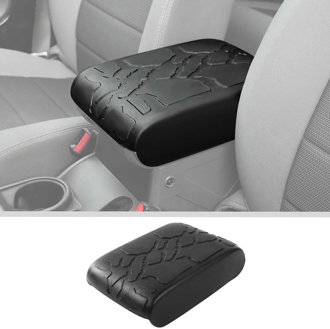 JWWY Armrest Cover Case Pad Center Console Cover Decoration Protective Cover Trim Fit for 2006-2010 Jeep Wrangler JK Interior Accessories Black Rubber