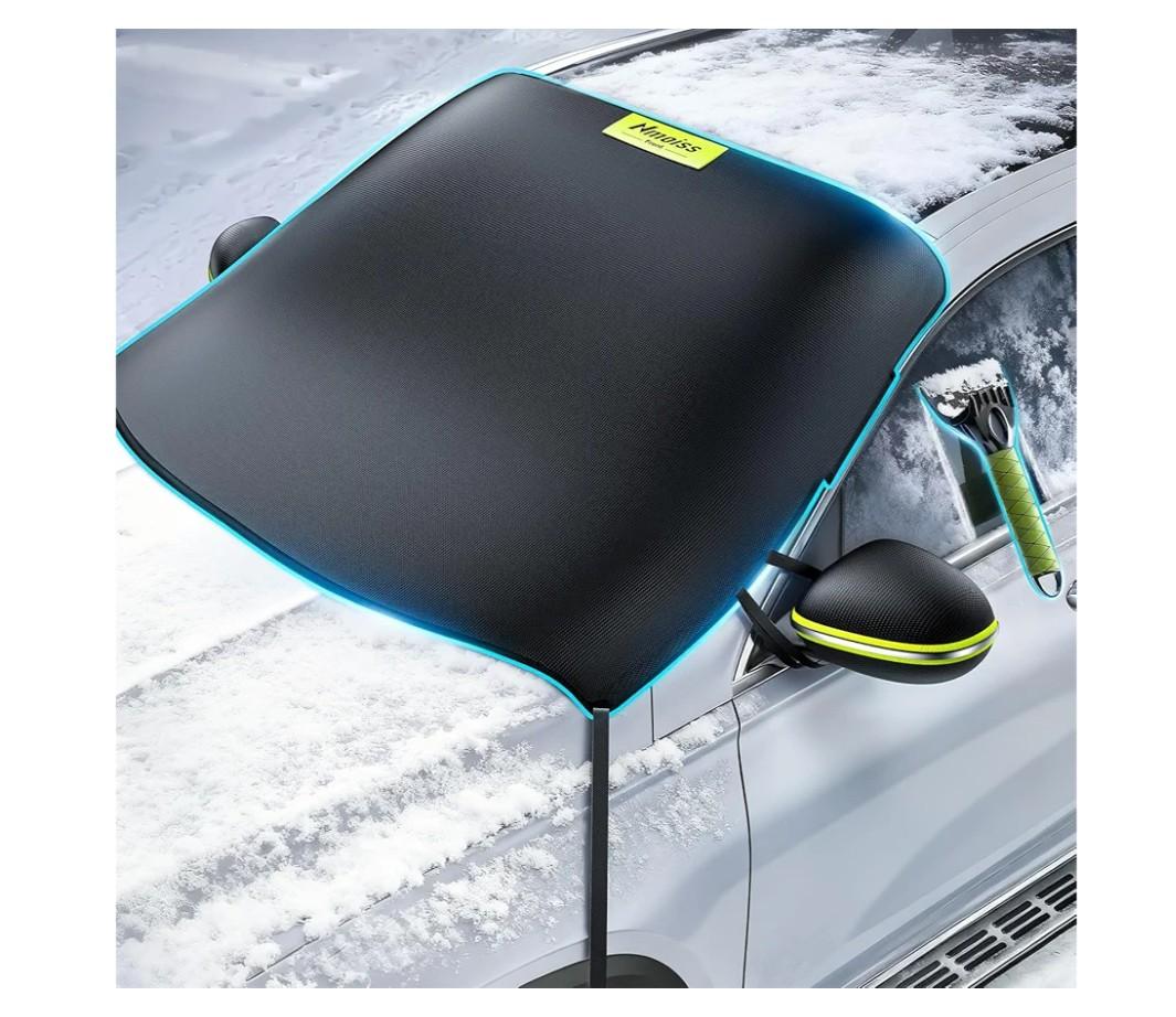 Nmoiss3in1 Windshield Snow Cover for Ice & Snow Frost — 600D Heavy Cover & Ice Scraper Complete Winter Protection with 360° Windproof Design and MultiLayer Winter Car Kit for Cars, Trucks, SUVs