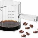 Glass Espresso Cup 6 OZ, Double Shots Measuring Cup with Glass Handle for Dishwasher Safe, Double V-Shaped Spout Milk Frothing Pitcher, Espresso Accessories for Machine, Demitasse Cups