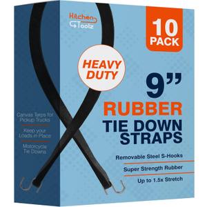 Rubber Bungee Cords with Hooks - 9 Inch 10 Pack - Heavy Duty Outdoor Flatbed Tarp Straps Bungie Tie Downs - Natural Rubber