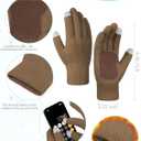 Winter Hat Scarf Gloves Set,Fleece Lined Pom Pom Beanie Hat Warm Knit Long Scarf Touchscreen Gloves Winter Gifts for Women (Khaki)