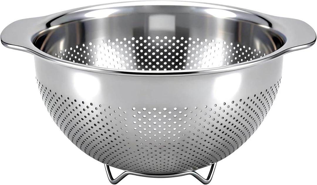 Stainless Steel Colander for Kitchen with Handle for Pasta (5QT) | Fine mesh. Dishwasher safe. Great for straining spaghetti, vegetables, fruit, noodles, eggs & rice
