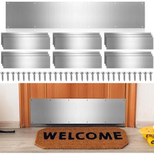 Therwen 10 Sets 8 x 36 Inches Silver Door Kick Plate for Exterior Doors, Satin Aluminum Kick Plates with Screws for Wood Metal Interior/Exterior Anti Scratch Door Protection (8 x 36 Inches)