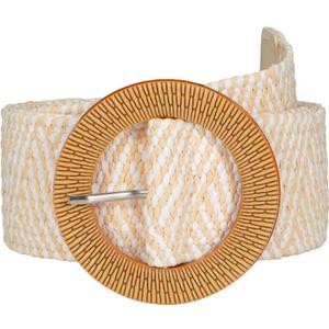 SUOSDEY Straw Woven stretchy Waist Belt for Women Dresses,Wide Boho Braided Elastic Belt with Round Buckle (Beige)