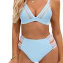 BMJL Women's High Waisted Bikini Sets V Neck Color Block Swimsuit Sexy Two Piece Bathing Suit (Blue58)