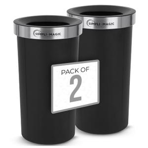 Simpli-Magic 16 Gallon (60L) Open Top Trash Can  Round Commercial Trash Can  Smudge-Resistant, Easy to Clean, Non-Skid Base, Stainless Steel (2 Pack) (Extra Large, Black)