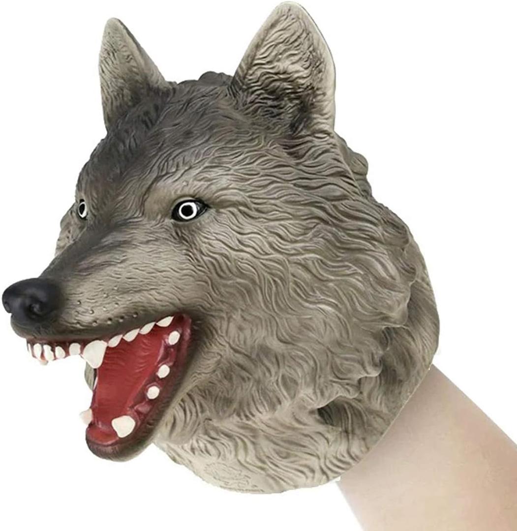Gemini&Genius Animal Hand Puppet for Kids Soft Rubber Realistic Action Figure Role Play Toys(Wolf)