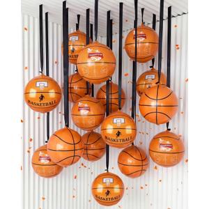 Jenaai 30 Set Round Foil Balloons Bulk 22 Inch 4d Metallic Giant Balloons Set with Satin Bows Ribbon for Ceiling Holiday Ornaments New Year Birthday Wedding Party Decoration (Basketball,Black)