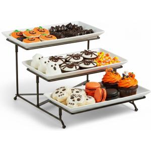 LAUCHUH 3 Tier Serving Tray Porcelain Tiered Serving Stand Collapsible Sturdier Rack with 3 Serving Platters & 2 Cross Bars for Halloween, Fruit Dessert Party Display Set, 12 Inch, Bronze LAUCHUH 3 Tier Serving Tray Porcelain Tiered Serving Stand Collapsible Sturdier Rack with 3 Serving Platters & 2 Cross Bars for Halloween, Fruit Dessert Party Display Set, 12 Inch, Bronze