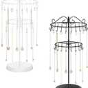 iDavosic.ly Set of 2 Tiered Rotating Necklace Holder Organizer, Adjustable Metal Bracelet Display Stand Rack, Extra Tall Keychain Spinning Tree Tower for Women, Black and White