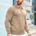 COOFANDY Mens Knit Polo Shirts Casual Long Sleeve Classic Polo Shirts Button Down Golf Shirts (Brown, L)