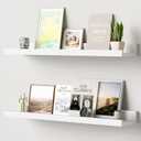 Floating Shelves for Wall, 24 inch Solid Wood Picture Ledge Shelf, Picture Shelf for Wall with Ledge, Floating Book Shelves for Living Room Bedroom Kitchen Nursery Decor, White, Set of 2