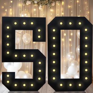 LOBOOM 4FT Black Marquee Number 50, LED Light Up Numbers for 50th Birthday Party Decorations, 4 Feet