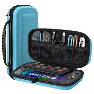 TiMOVO Carrying Case for Nintendo Switch 2 (2025), Large Capacity Protective Hard Shell Portable Travel Case Pouch for Switch 2, with 10 Game Card Slots and Pockets for Console & Accessories, Blue