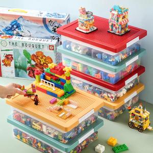 Toys Storage Organizer Box for Lego, Toy Storage Box with Building Plate Lid and Removable Tray, Building Block Storage, Stackable Plastic Organizer Bins. (Red And Blue 2 Pcs)