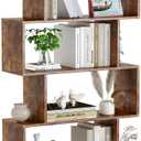 Yusong Geometric Bookcase, Bookshelf 6-Tier S Shaped Book Shelves for Bedroom, Modern Wood Decorative Display Shelf Tall Book Case for Home Office, Rustic Brown, 27.8"W x 9.4"D x 74"H