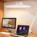 Led Desk Lamp with Clamp, Eye Caring Architect Desk Light for Home Office, Dual Screen Computer Monitor Gooseneck Adjustable Arm 20" LED Lamp, Stepless Dimming, for Nails &Salon, Reading, Workbench