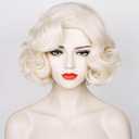 Wiggy Mermaid Short Blonde Curly Wig for Women, Finger Wave Wig 1920s Platinum Blonde Vintage Flapper Synthetic Hair Wig + Cap for Halloween Costume Party Cosplay