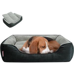 Miguel Dog & Cat Bed with Removable Cushion/Pillow - Washable, Anti-Slip, Dark Gray, 30 Inch Rectangle for Medium/Small Dogs & Cats (L (30" x 24" x 7"))