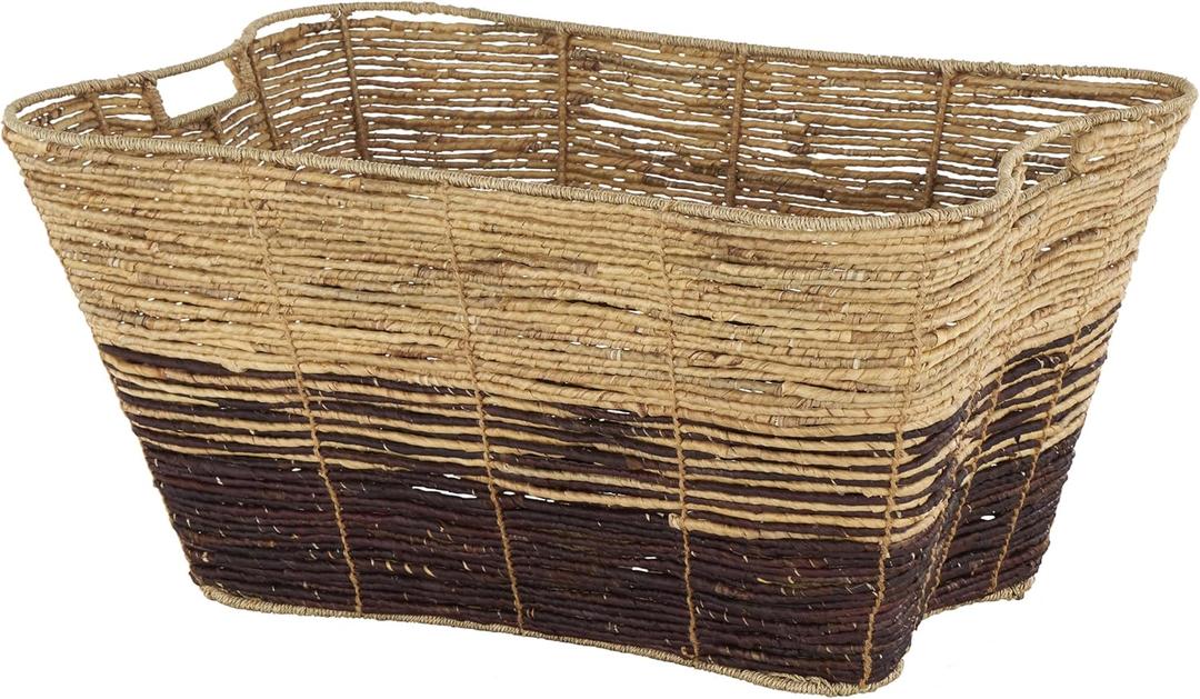 Deco 79 Seagrass Handmade Decorative and Functional Storage Basket Oversized Color Block Basket Organizer with Slot Handles, Basket for Storage 30" x 20" x 15", Brown