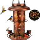 Solar Bird Feeders for Outside Wild Bird Feeders with 3 Water Cups and Food Tray, Metal Bird Feeders for Outdoor Hanging in The Trees&Hooks, Solar Lantern Decorations for Garden, Patio,(Coppery)