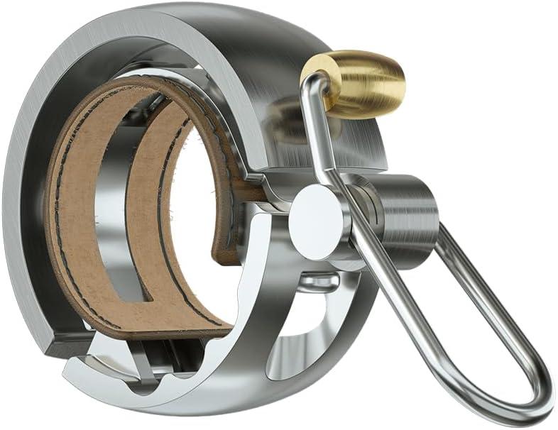Knog Oi Luxe Bike Bell Sleek Low Profile Bicycle Bell for Adults, Durable Metal & Vegan Leather, Clear Tone, Easy Install for Flat Bars & Drop Bars (Small 22.2mm / Large 23.831.8mm)