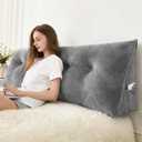 Headboard Pillow for Bed,Triangular Wedge Pillow Headboard Soft Support While Reading and Resting,Bed Bolster Cushion Headboard with Removable Cover,Grey, Queen (59"x8"x20")