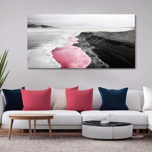 YCPRIMER Pink Canvas Wall Art Beach Black and White Picture for Living Room Large Artwork for Wall Decor Coastal Ocean Seascape Painting bedroom Decoration Above Bed Size 29x58inch