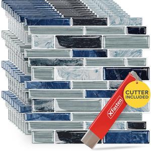 XFasten Peel and Stick Backsplash for Kitchen 10pcs 12 x 12 w/Mini Cutter Blue and Stick Tiles Self Adhesive Tile for Kitchen