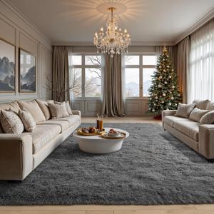 Zentavio Area Rugs for Living Room Grey Rugs for Bedroom Large Big 9x12 Carpet Fluffy Furry Soft Shag Aesthetic Plush High Pile Gray Rug for Nursery Kids Room Dorm