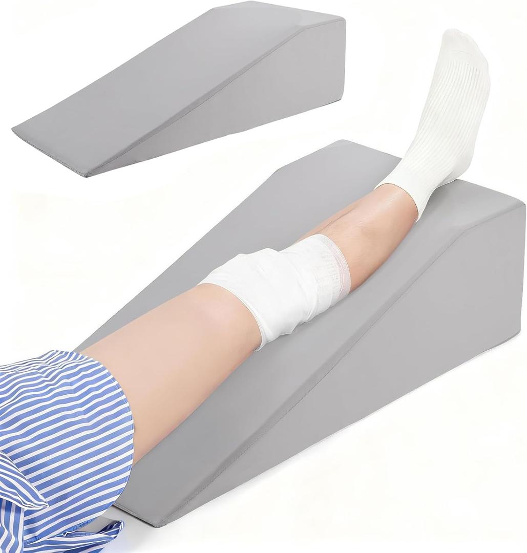 Leg Elevation Pillows for After Surgery, 7.8Inch Height Foam Wedge Knee Surgery Recovery Equipment, Knee Replacement Recovery Aids for Hip Ankle Pain Relief, Single Leg Support Wedge (Grey)