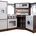 KidKraft Ultimate Corner Wooden Play Kitchen with Lights & Sounds, Play Phone and Curtains, Espresso, Gift for Ages 3+