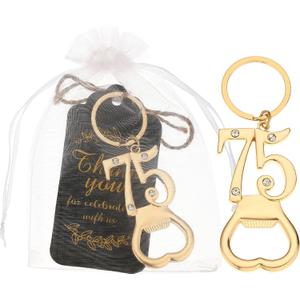 24 Set 75th Birthday Party Favors for Guests Bottle Opener Keychain Bulk Rhinestones 75 Souvenirs Gift Opener for 75 Wedding Anniversary Decor,Cheers to 75 Years (75th opener)