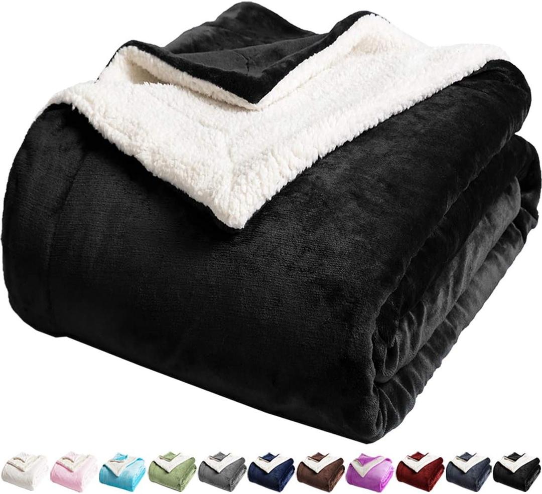 LBRO2M Sherpa Fleece Bed Blanket Fuzzy Plush Warm Super Soft Cozy Fluffy Microfiber Couch (Black, Twin(65x90 Inches))
