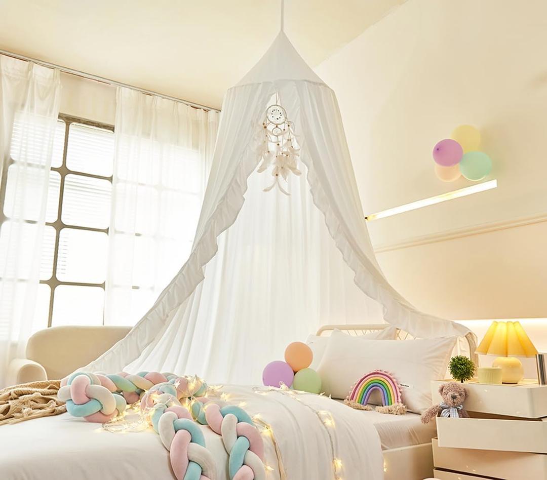 Mengersi Bed Canopy for Girls, White, Modern Style, 5"W x 5"L 94.5"H