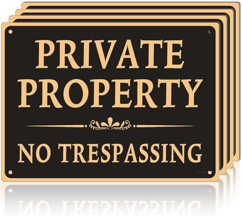 Large (4 Pack) Private Property No Trespassing Sign, 10"x14", Elegant Black No Trespassing Signs, UV Ink Printing, 15Mil PVC Durable/Weatherproof Outshines Metal, Outdoor Signage for Home, Farm, Yard, Fence