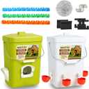 MAYKI Chicken Feeder and Waterer Set, 3 Gallon/26 LB No Waste Poultry Feeding System with Hanging Option, Automatic Coop Accessories for 10 Hens, Upgraded Feeder Port Water Cup, BPA-Free Winter Design (Large, Green & White)