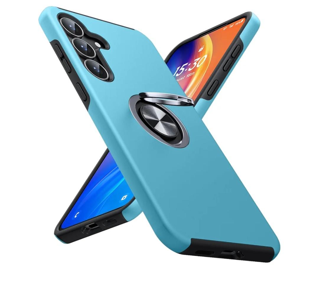 JAME for Samsung Galaxy S25 FE Case, Dual Layer Military Grade Shockproof Cover with Metal Ring Holder Stand Kickstand, Slim Fit Protective Phone Case for Galaxy S25 FE Case 6.7", Sierra Blue