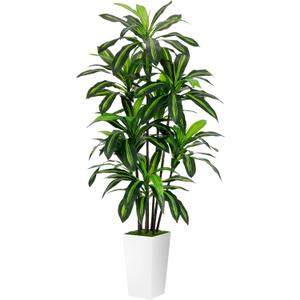 Artificial Dracaena Plant 6FT - Fake Tree with White Tall Planter - Faux Yucca Tall Fake Floor Plant in Pot - Artificial Trees for Home Office Living Room Decor Indoor