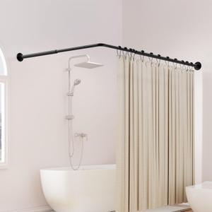 Supforce Curved Shower Curtain Rod, L Shaped Corner Shower Rod [24"-37"] x [24"-37"] Adjustable, Stainless Steel 90 Degree Angled Shower Curtain Rod with 12 Hooks & Ceiling Support, No Sagging