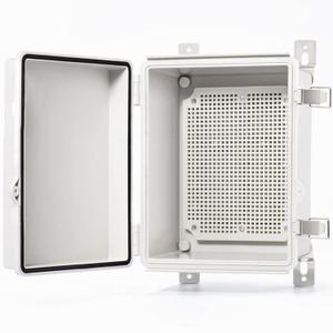 QILIPSU Waterproof Junction Box IP67 Outdoor Plastic Electrical Project Enclosure Weatherproof with Mounting Plate, Wall Brackets, Hinged Grey Cover 8.6"x6.7"x4.3"