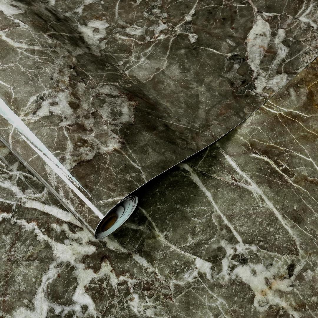 Dark Green Marble Contact Paper Marble Wallpaper Granite Counter Top Peel and Stick 48"x118" Waterproof Glossy Removable Thick Modern Wall Paper Countertop Wallpaper Marble Vinyl Wrap for Cabinets