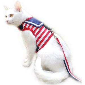 Cat Harness and Leash for Walking Escape Proof, Adjustable Cat Vest Harness, Padded Stylish Cat Walking Jackets, Sailor Suit Red, Medium (M 5.5-9LBS)