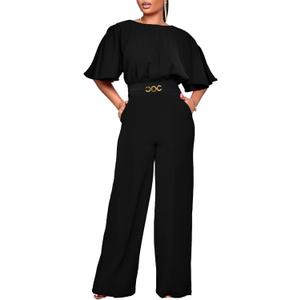 Acelyn Elegant Jumpsuit for Women Dressy Sexy Plus Size Wide Leg Pant Suit One Piece Party Outfits (Large, black)
