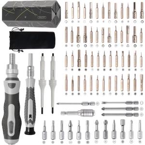 Precision Ratcheting Screwdriver Set, 73 in 1 Magnetic Screwdriver Set with Detachable Ratchet Handle, Multi Screw Driver Set Kit for Computer, Eyeglasses, Game Console, Electronics Maintenance